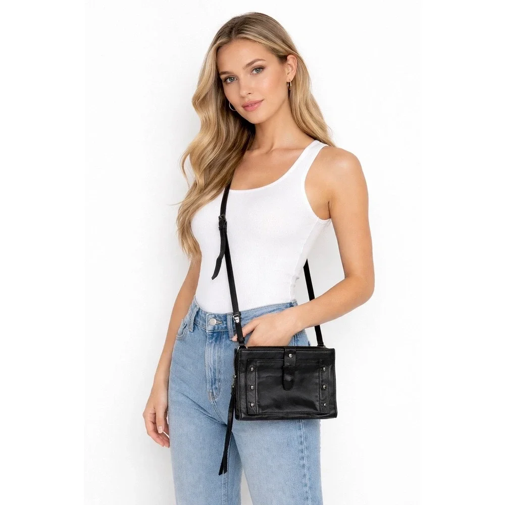 Botkier New York Warren City Small Crossbody Bag Black Leather Studded‎